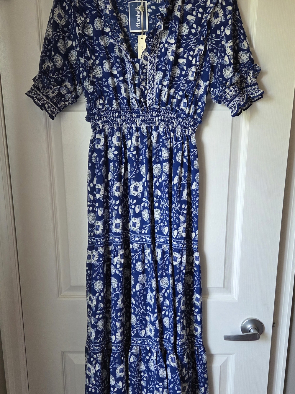 Max Studio Navy and White Floral Tiered Dress - Picture 1 of 6